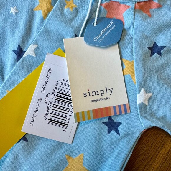 MAGNETIC ME Stars Convertible Coverall Baby 9-12 Months Blue Organic Romper NWT - Picture 8 of 10